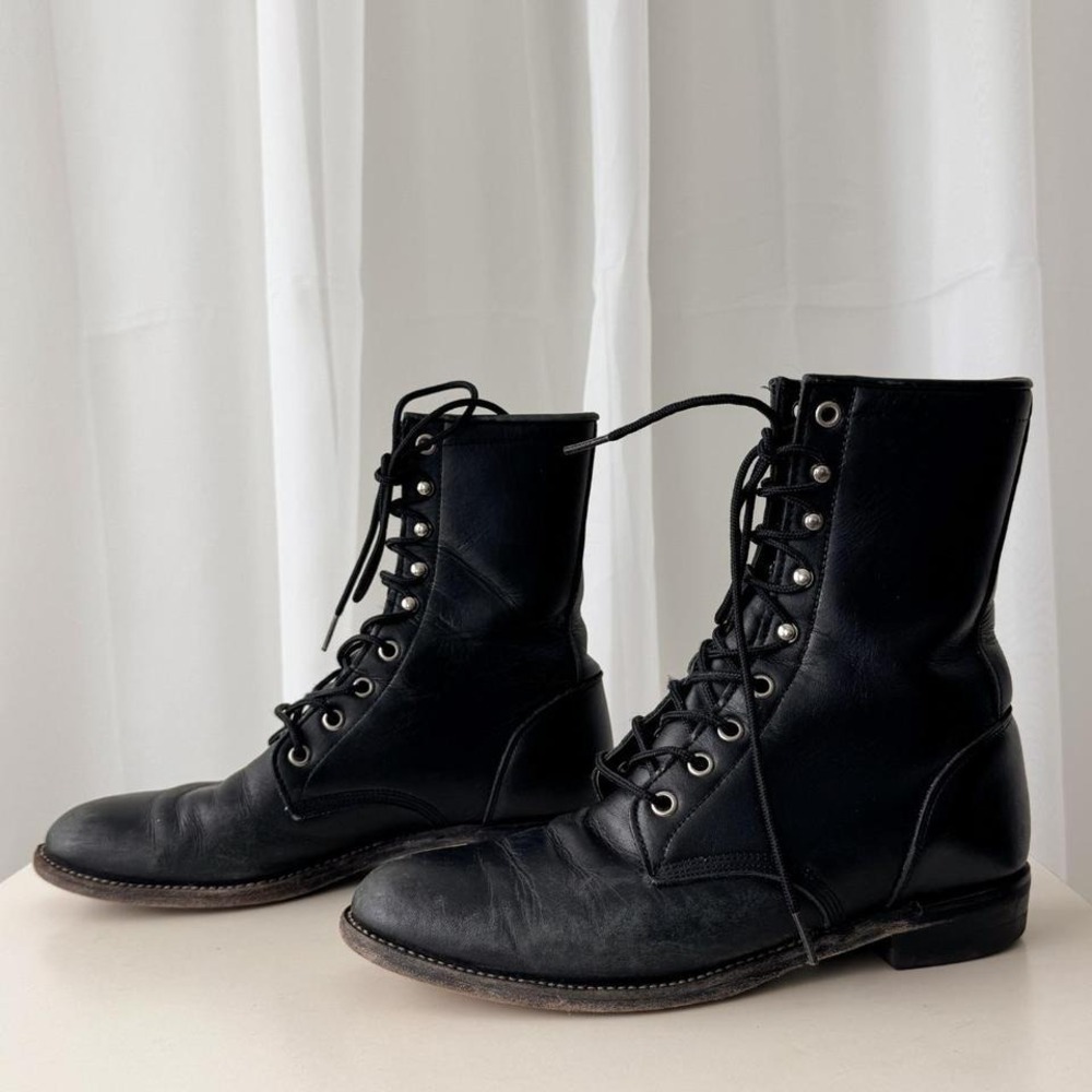 Vintage Justine Lace Up Leather Boots Goodyear Welt Combat Boots 7.5